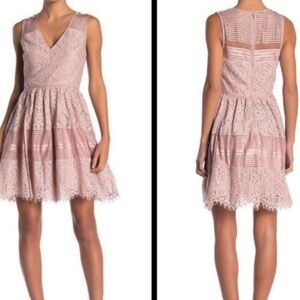 NWT Adelyn Rae Estelle Lace Fit and Flair Dress Pink Size Small